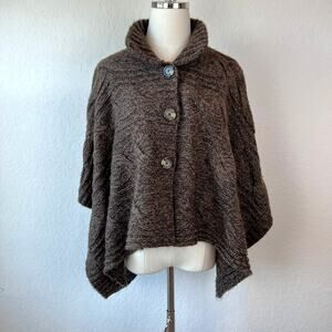 Vintage Y2K Decree Cable Knit Poncho Sweater size XL Button Up Brown